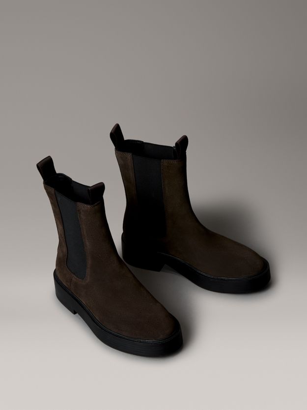 Suede Stacked Heel Chelsea Boots