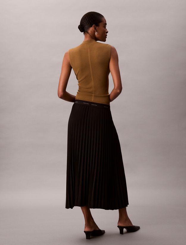 Pleated Crepe Midi Skirt