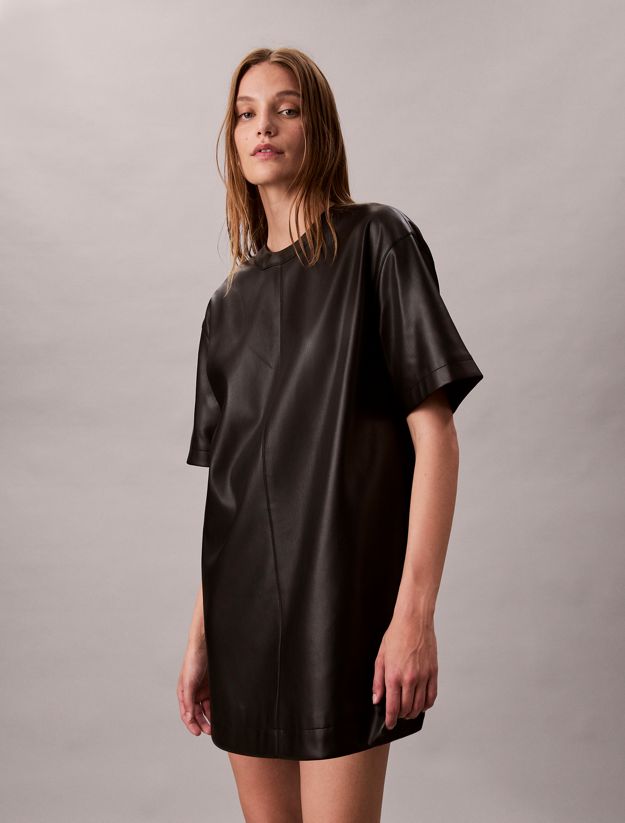 Faux Leather Short Sleeve Dress