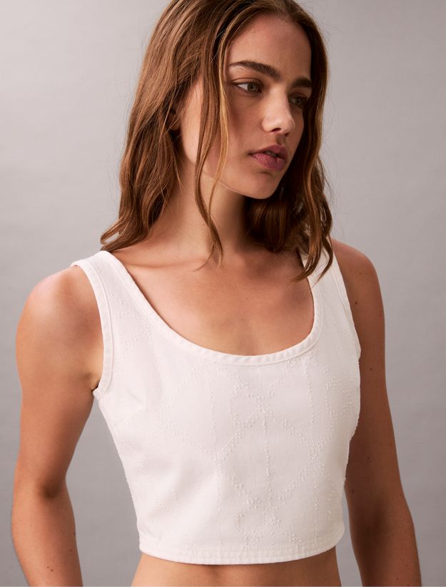 Denim Allover Monogram Cropped Tank Top
