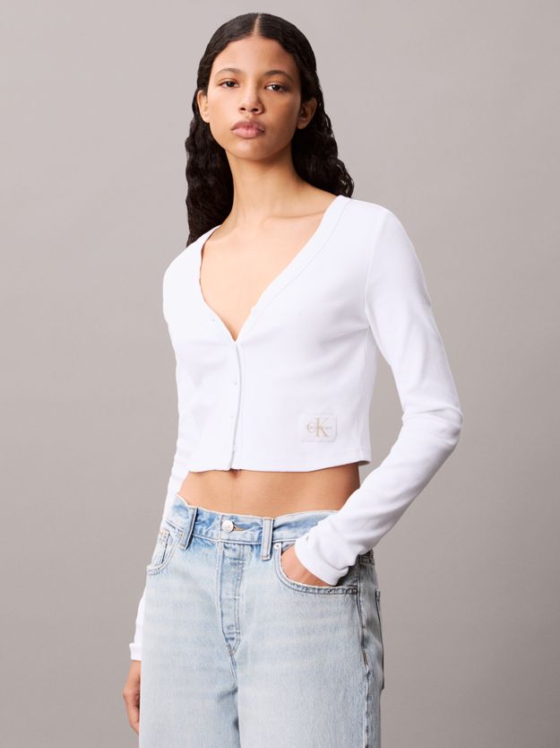 Cropped Ribbed Cotton Cardigan