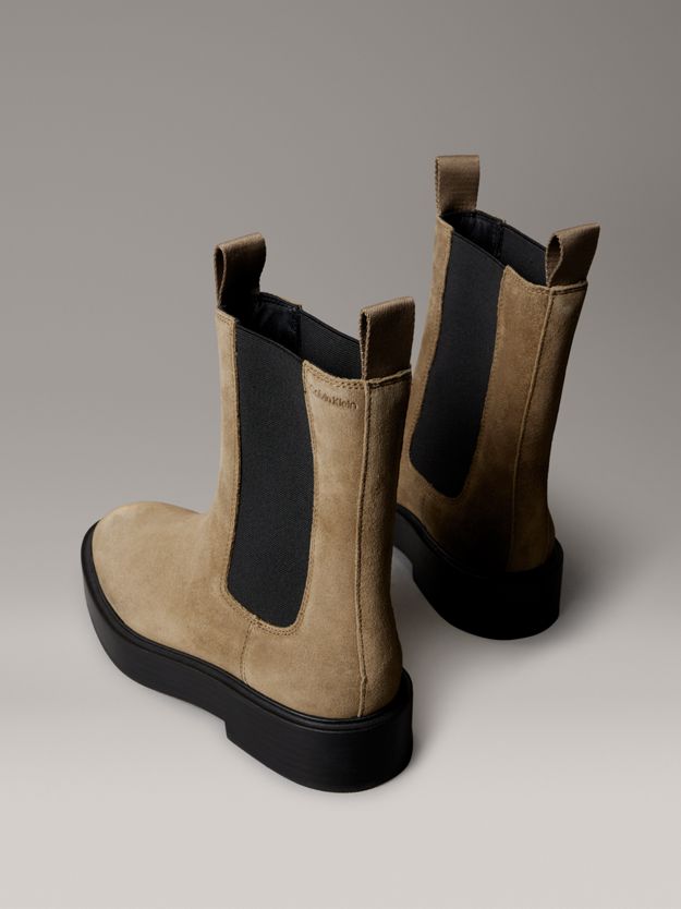 Suede Stacked Heel Chelsea Boots