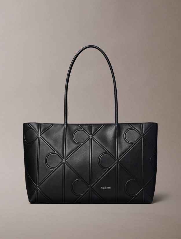 Embossed Allover Monogram Logo Tote Bag