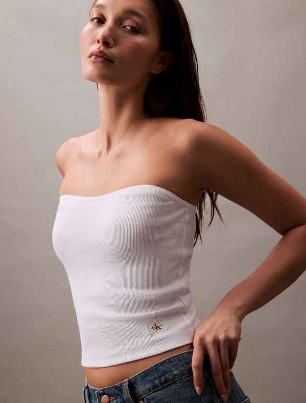 Ribbed Cotton Strapless Top