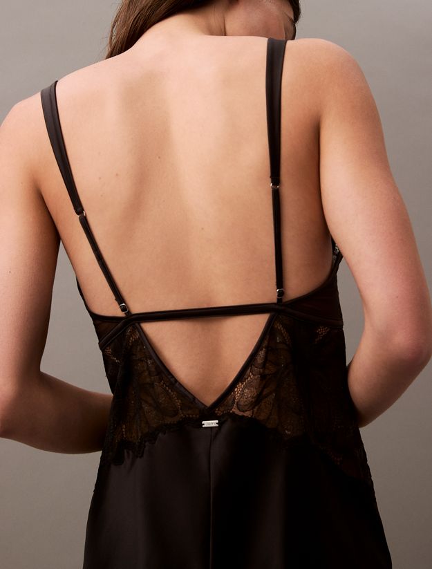 Silk Night Dress - CK Black Floral Lace