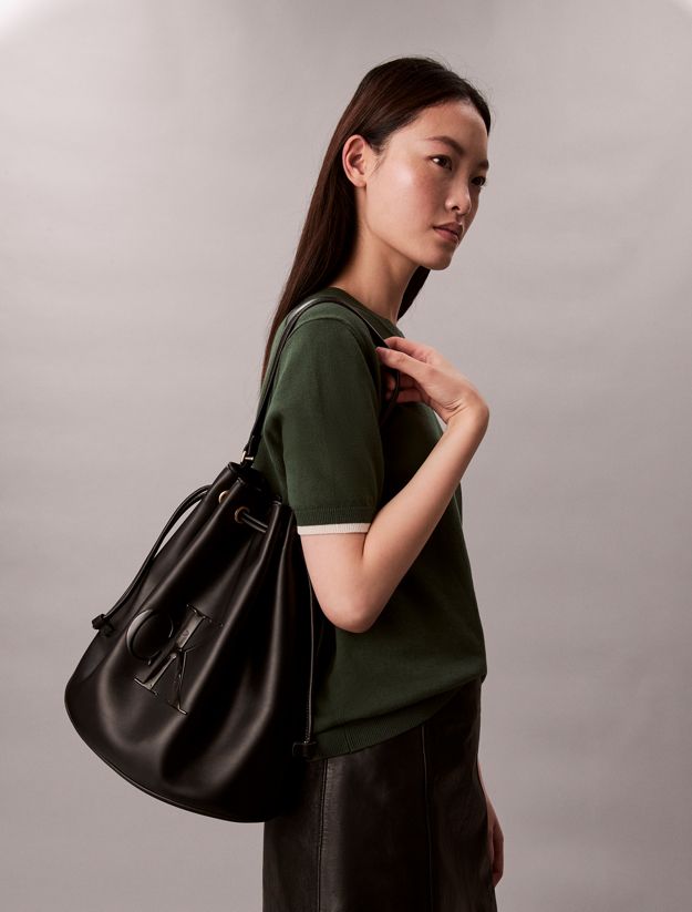 Embossed Monogram Logo Bucket Bag