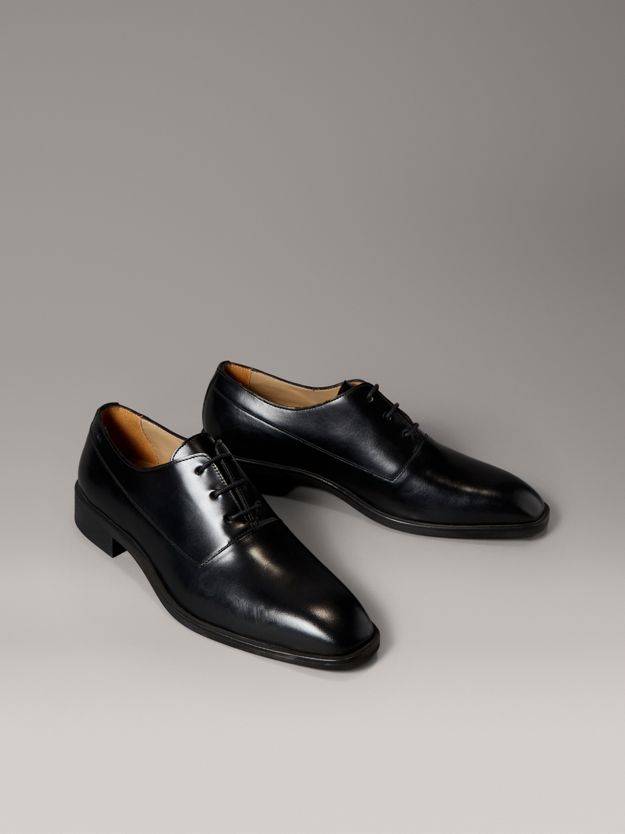 Leather Almond Toe Derby Lace-Up Shoes