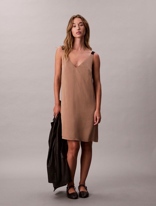 Crinkle Satin V-Neck Slip Dress