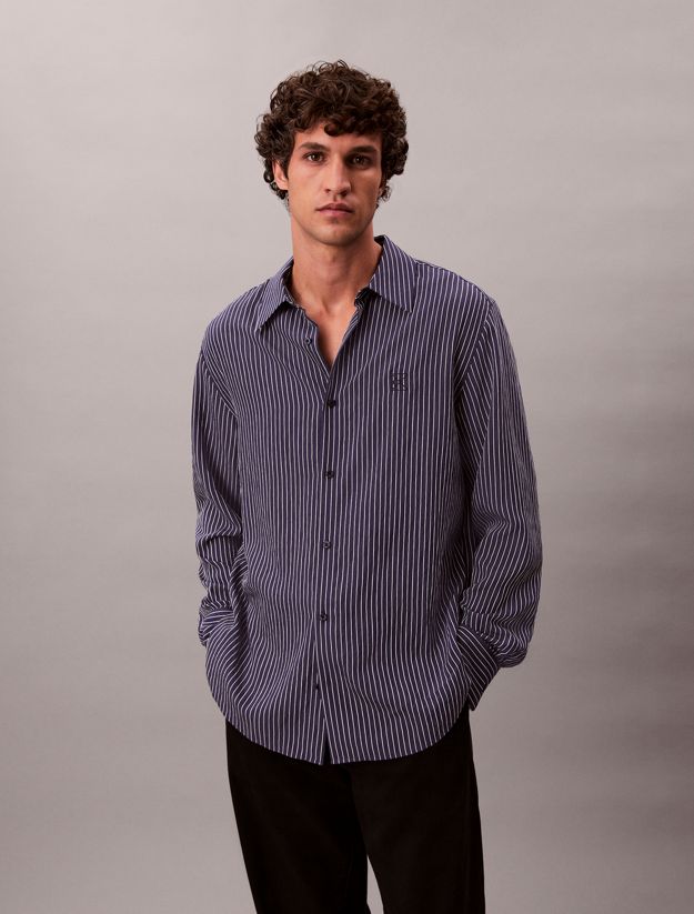 Stripe Viscose Blend Relaxed Button-Down Shirt