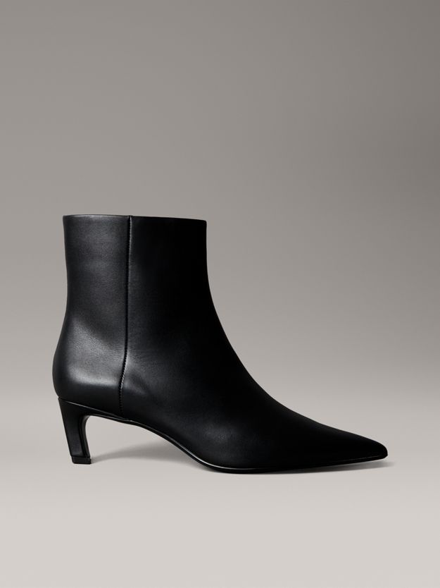 Leather Kitten Heel Zip Ankle Boots