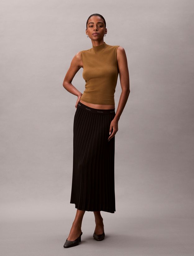 Pleated Crepe Midi Skirt