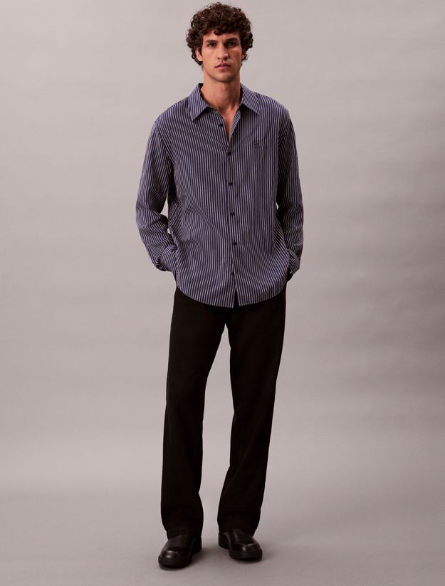 Stripe Viscose Blend Relaxed Button-Down Shirt