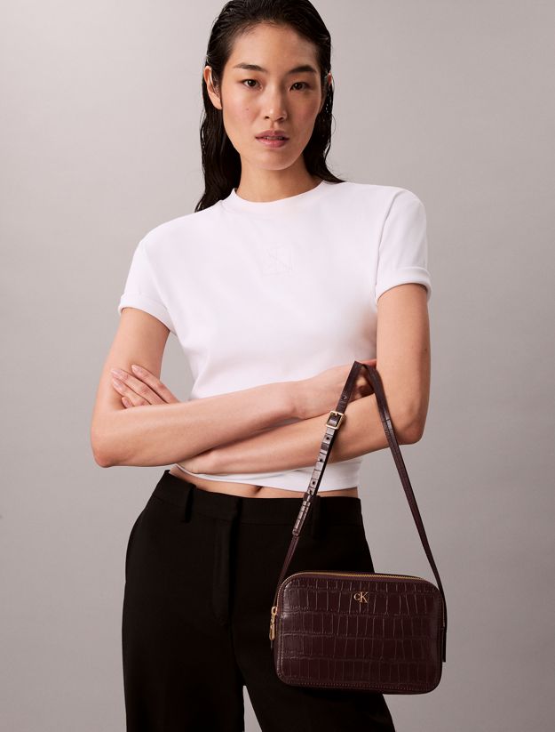 Croc-Effect Crossbody Camera Bag