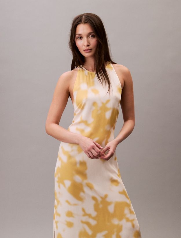 Printed Satin Halter Dress
