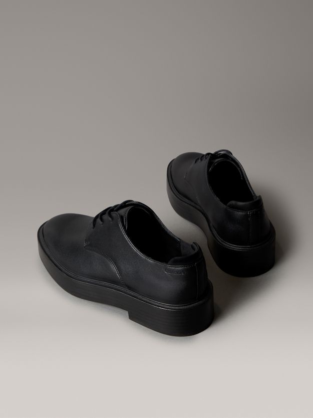 Leather Stacked Heel Lace-Up Shoes