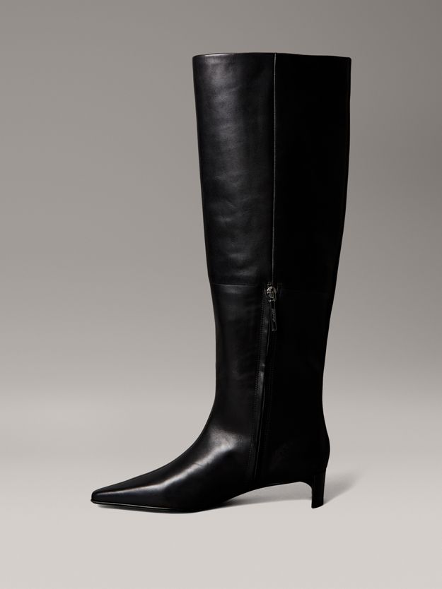 Leather Kitten Heel Knee Boots