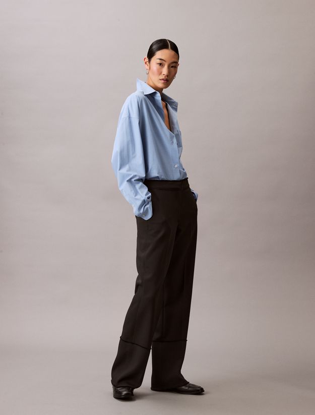 Wool Blend Gabardine Raw Edge Trousers