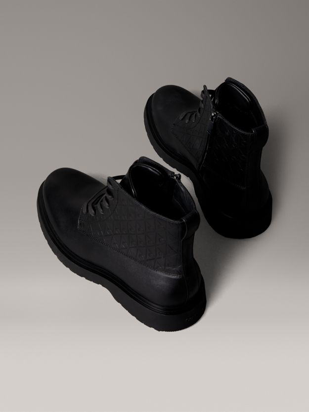 Leather Emblem Logo Lace-Up Zip Boots