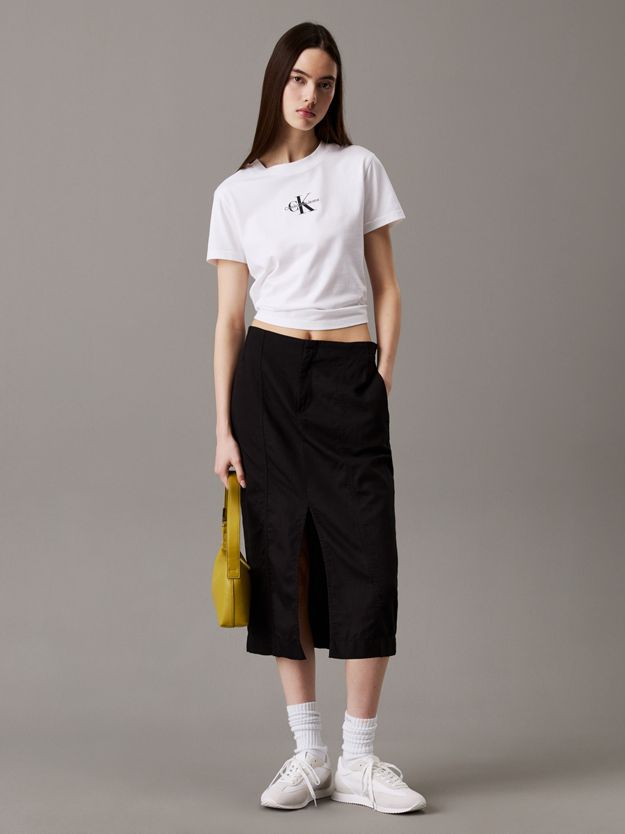 Cotton Linen Twill Midi Skirt