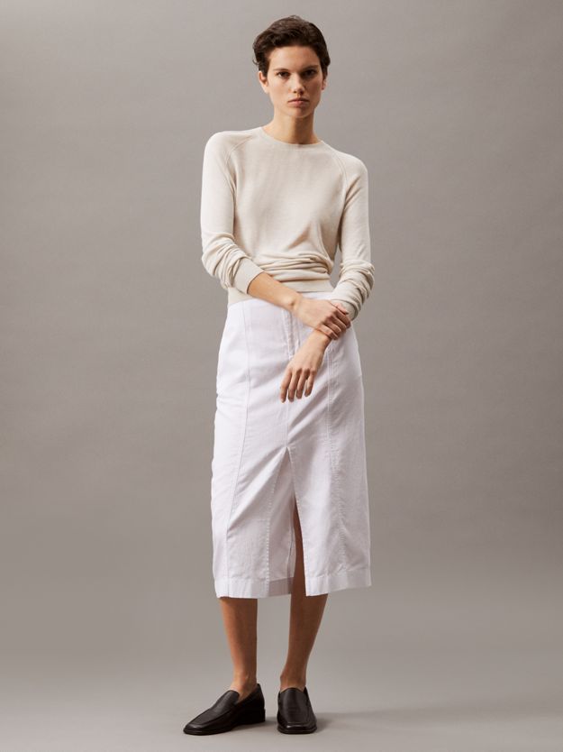 Cotton Linen Twill Midi Skirt