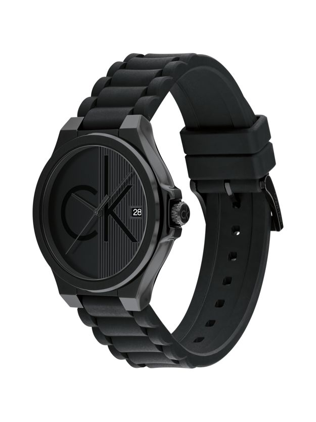 Black Plated Steel Silicone Strap Watch