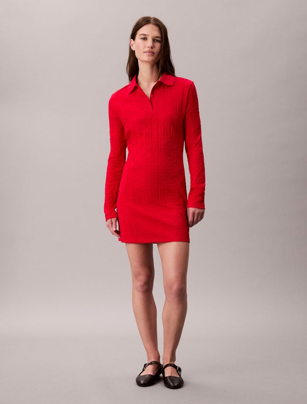 Logo Jacquard Long Sleeve Polo Dress