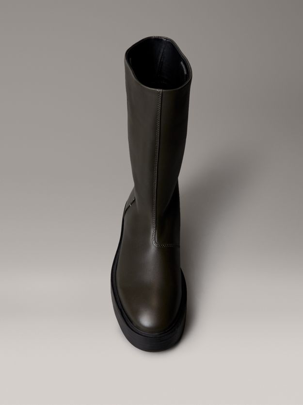 Leather Stacked Heel Boots