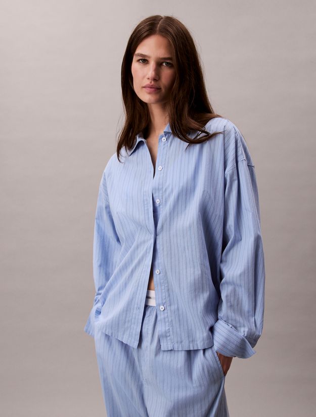 Cotton Poplin Pyjama Button-Down Shirt