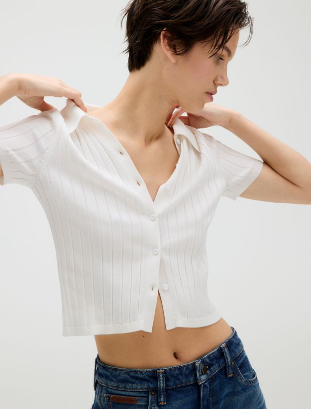 Smooth Knit Cropped Polo Top