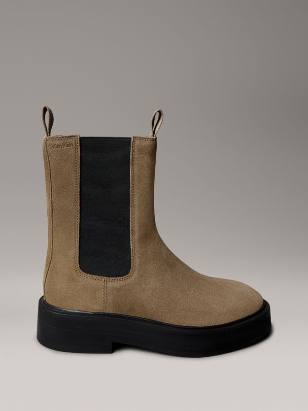 Suede Stacked Heel Chelsea Boots