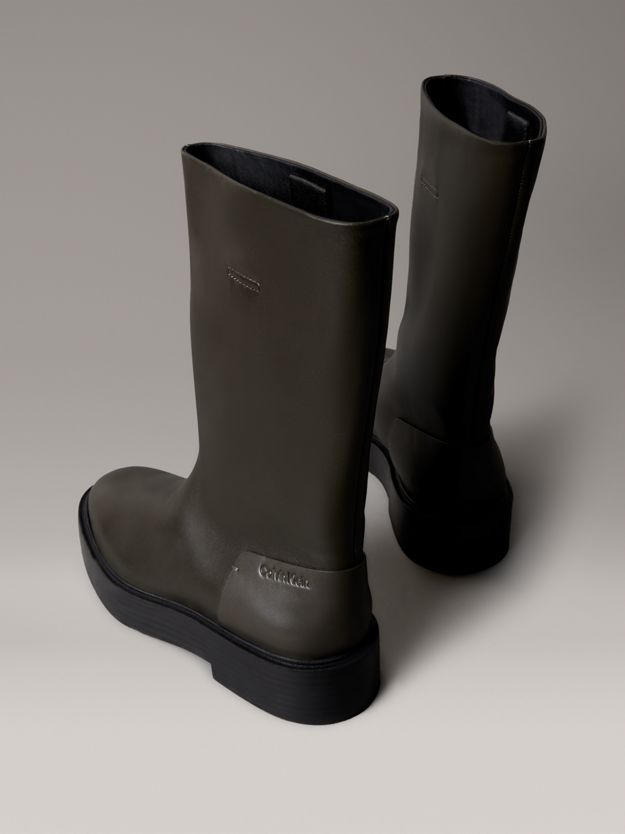 Leather Stacked Heel Boots