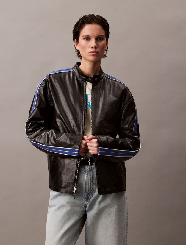 Relaxed Leather Zip Jacket