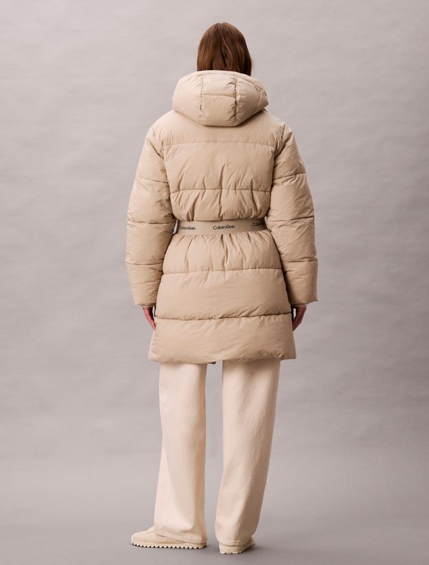 Logo Belt Hooded Puffer Coat