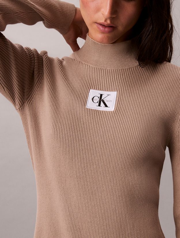 Cotton Knit Roll Neck Dress