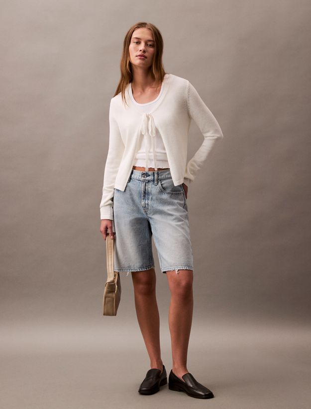 Cotton Blend Tie Front Cardigan