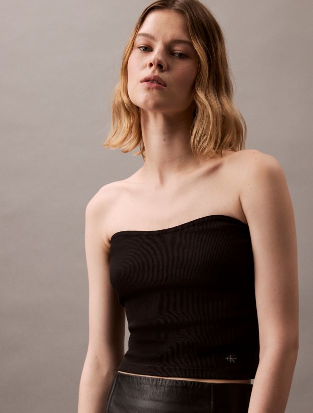 Ribbed Cotton Strapless Top