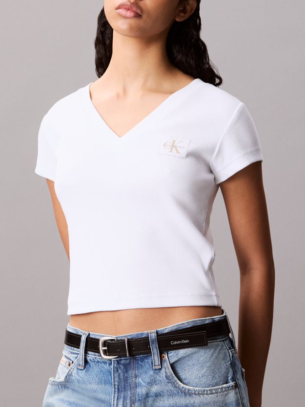 Ribbed Cotton V-Neck T-shirt