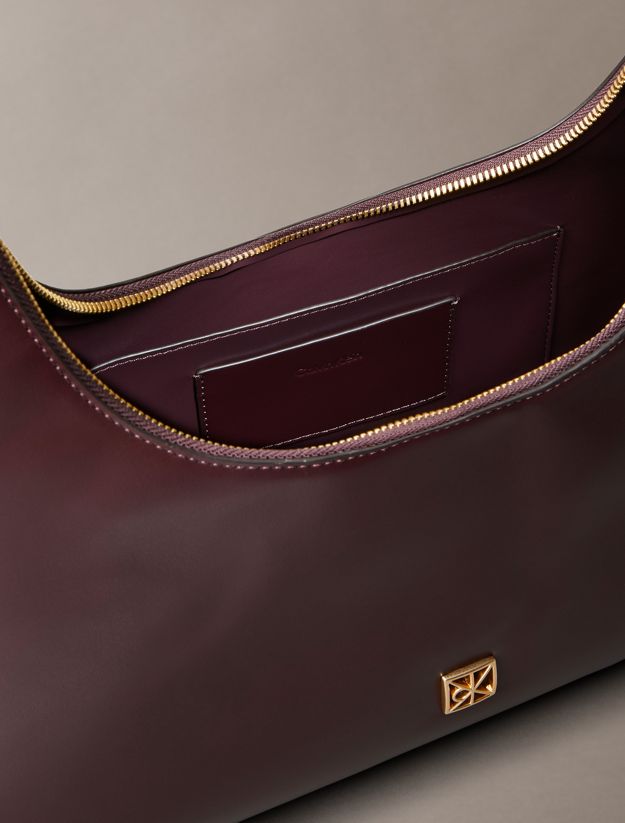 Monogram Logo Emblem Leather Shoulder Bag