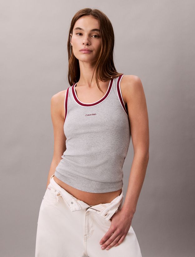 Contrast Trim Ribbed Logo Graphic Tank Top