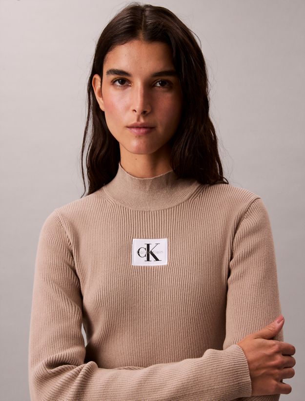 Cotton Knit Roll Neck Dress