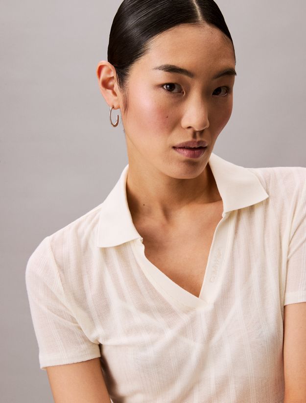 Pointelle Knit Polo Shirt