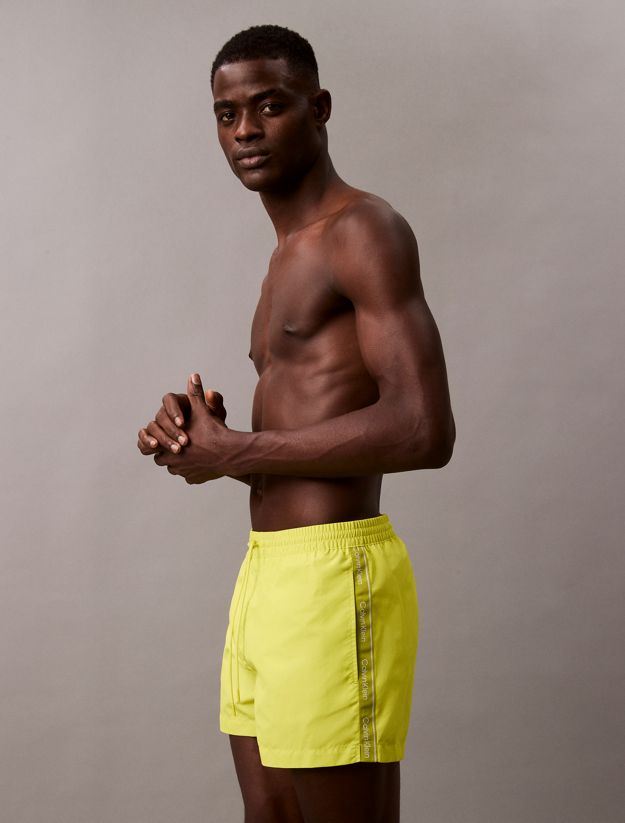 Short Drawstring Swim Shorts - Logo Tape