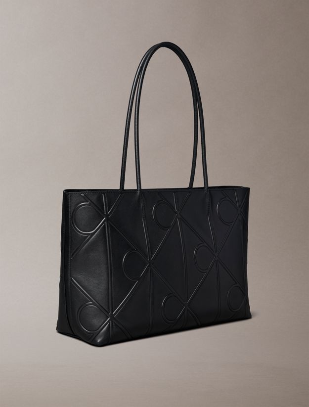 Embossed Allover Monogram Logo Tote Bag