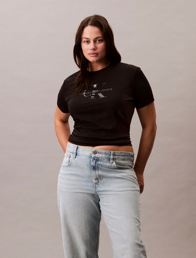 Plus Size Glossy Monogram T-shirt