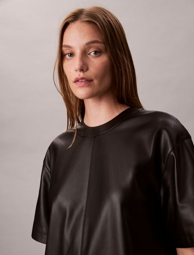 Faux Leather Short Sleeve Dress