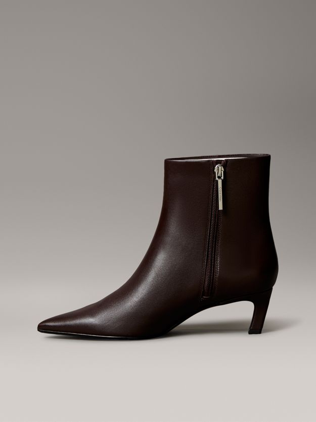 Leather Kitten Heel Zip Ankle Boots