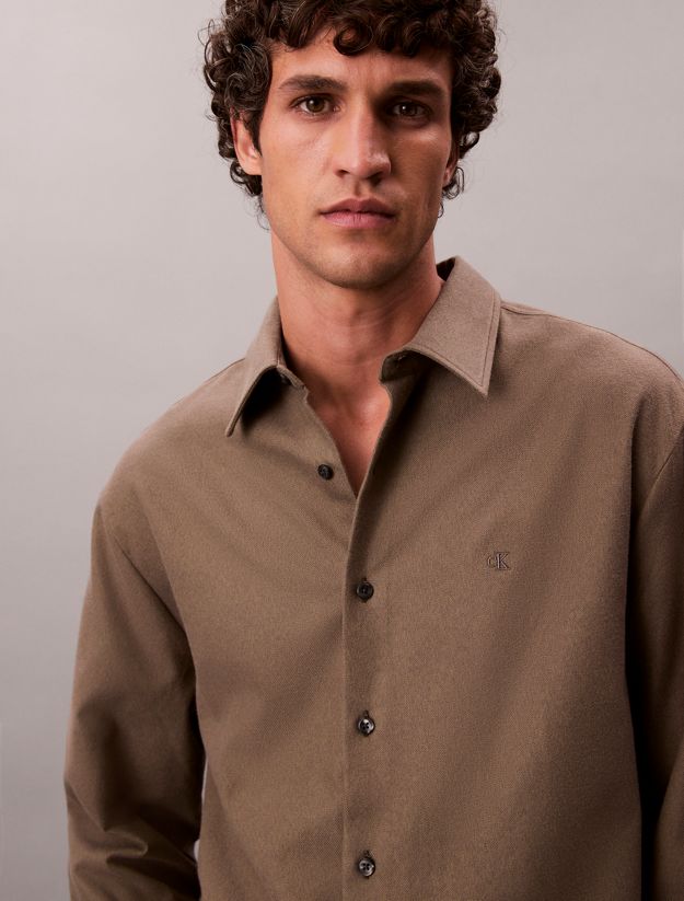 Melange Flannel Relaxed Button-Down Shirt