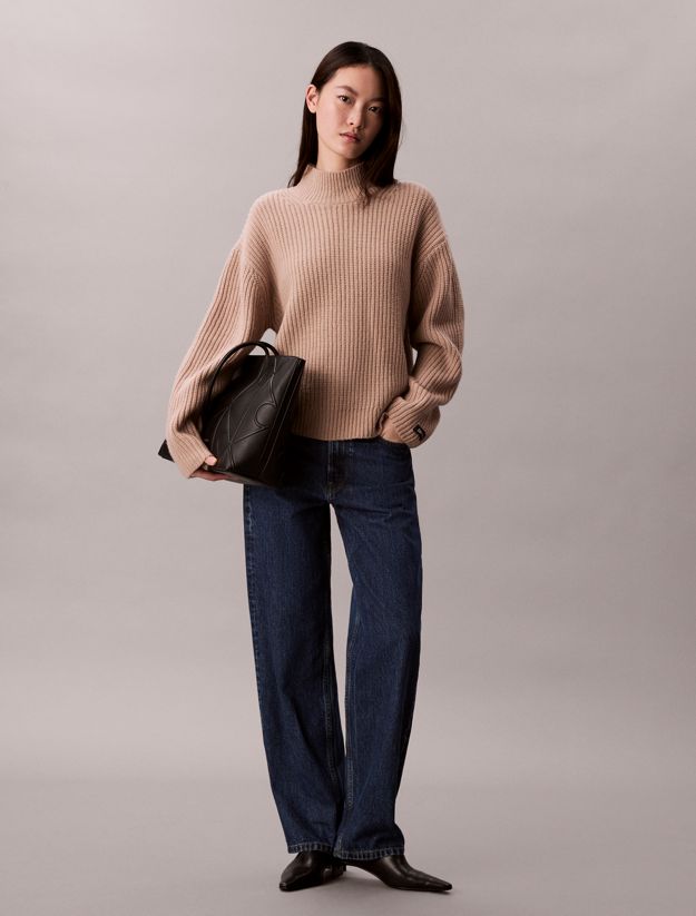 Embossed Allover Monogram Logo Tote Bag