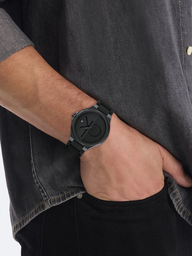 Black Plated Steel Silicone Strap Watch