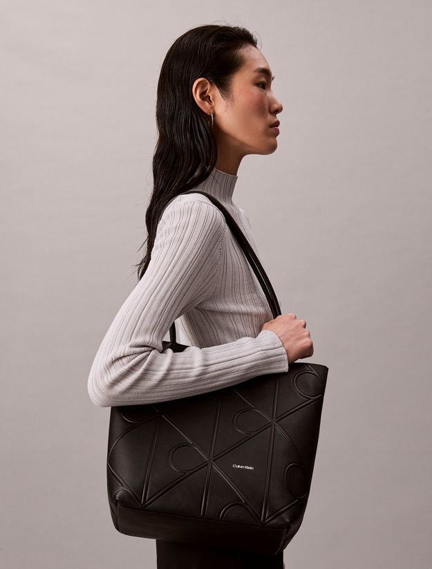 Embossed Allover Monogram Logo Small Tote Bag